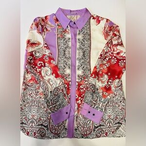 Elie Tahari Purple and Red Floral Blouse